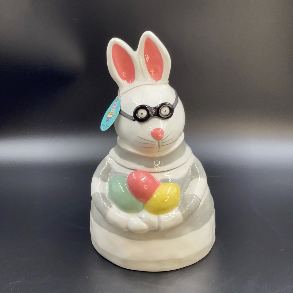 New Blue Sky Clayworks Heather Goldminc Bunny Easter Eggs Ceramic Cookie Jar
